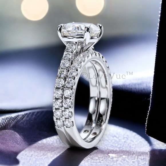 Certified 4.14ct. t.w. Diamond Moissanite 4-Prong Wedding Set VVS1 GRA Certified - Picture 4 of 16